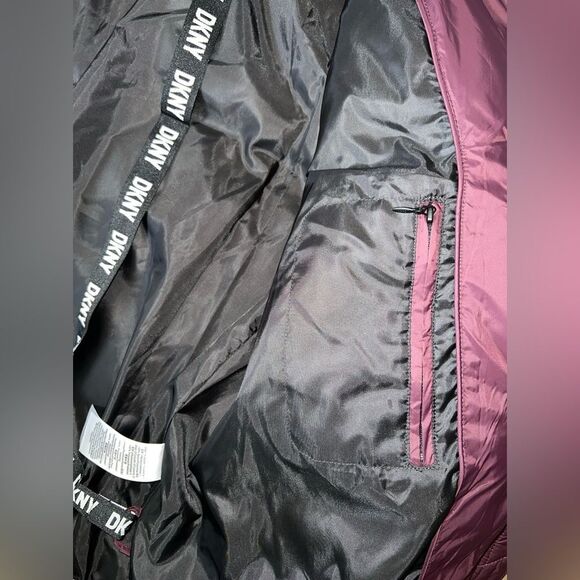 DKNY Sport NWT Puffer Jacket Hooded Colorblock Burgundy w/Zipper Front $169.50+ - Picture 8 of 13